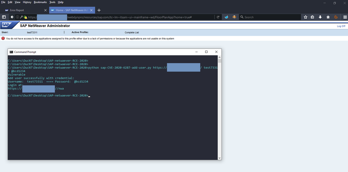 So, here is a gift for you about CVE-2020-6287 SAP RCE exploit :). 
Only user create, no more administrator permission set. 😄

github.com/duc-nt/CVE-202…