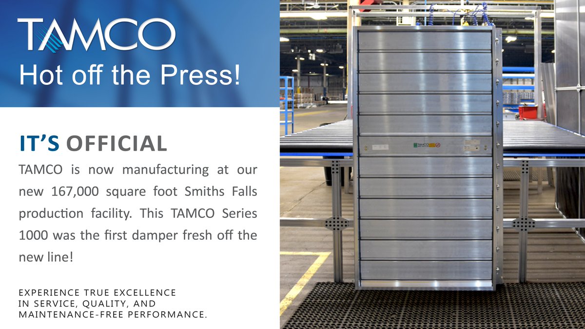 TAMCO_Dampers's tweet photo. Our new Smiths Falls facility is officially up and running! Our team has been working tirelessly to make this happen, and while there’s still much to be done, we couldn’t be more excited! More photos to come! #TAMCODampers https://t.co/hSa1EuXWcJ