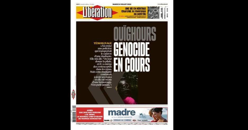 libe's tweet photo. A la une de Libé demain : Ouïghours : génocide en cours https://t.co/xVPyB2nMNz https://t.co/PGhAJNGCZE