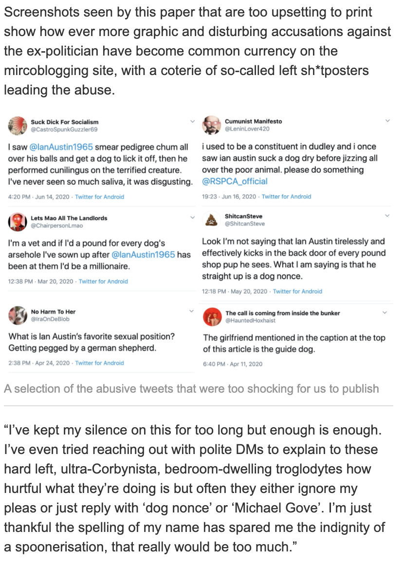 RebootedStef's tweet photo. Wow. The trolls are really out for Ian Austin, this is a fake article I've seen doing the rounds, please retweet for awareness and do NOT under any circumstances post this on other social medis shorn of context. https://t.co/QdkWpFlU1s
