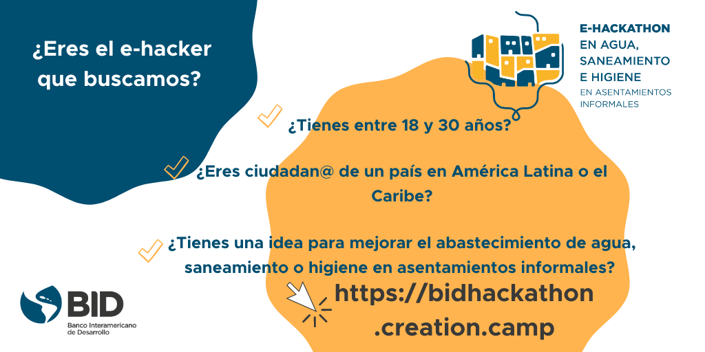 YoungWater_S's tweet photo. No pierdas esta oportunidad para desarrollar tus mejores #ideas en #agua, #saneamiento o #higiene en asentamientos informales de #Latinoamerica y el #Caribe. Regístrate antes del 14 de agosto en https://t.co/buJcmdDsjz #MejorandoVidas #covid19 #innovar #jovenes #emprendedores https://t.co/cCC3XN1r8b