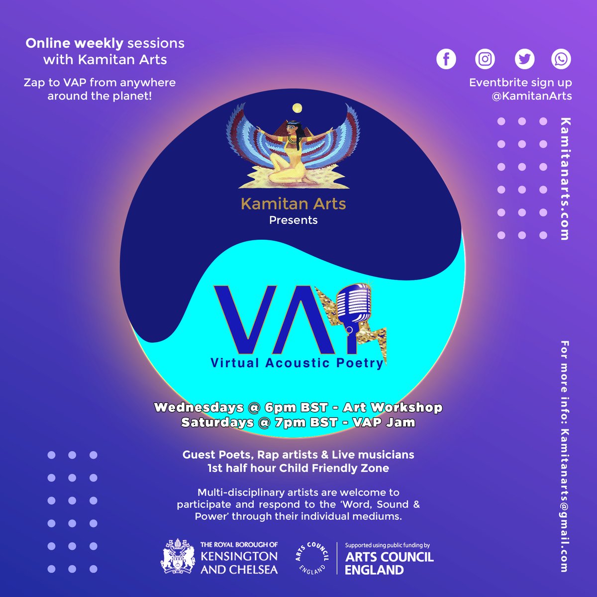 KamitanArts's tweet photo. #KamitanArts invites you 2 warmly join us 4our last wk of FREE Online sessions b4 Summer break
Registration 4 #VAPART Workshops on Wed 6pm 🎨 where art is used as a medium 2respond 2the Music-Poetry in Sat VAP jams ⚡
https://t.co/xV1GQh5Sbd
(#AndrewCooper - Resident Art tutor) https://t.co/tpqWQWS8Wl