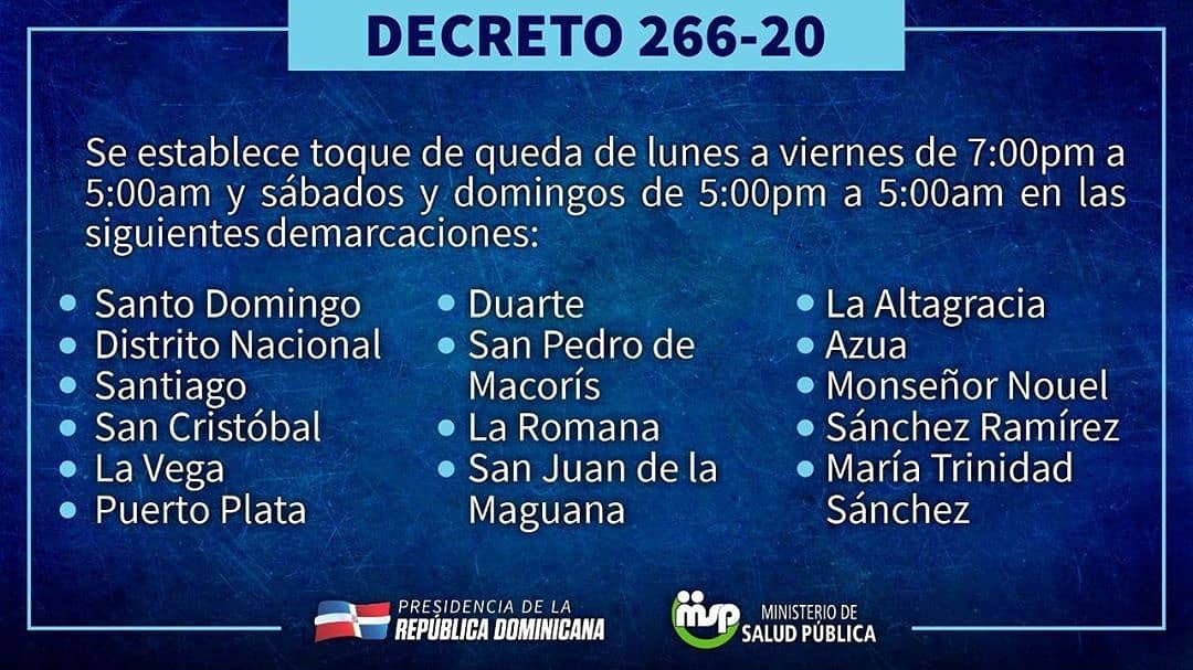 demetriorodrey's tweet photo. TOQUE DE QUEDA RD 🇩🇴, NUEVAS MEDIDAS. 😷
#toquedequedard #cuarentenard #CoronavirusRD #DistanciamientoSocial #covid19RD #PresidenciaRD #gobiernodominicano #santodomingo #covid19latam #negociosrd #DemetrioDO https://t.co/ctRPEjEgER