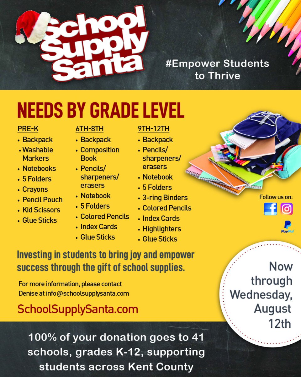 If you've been following us for a while, you know how much we LOVE @SantaKooiker. This year, the work they do is even MORE important as students &amp; teachers are already facing so many uncertainties. If you are able to donate supplies, we are collecting starting THIS Friday!