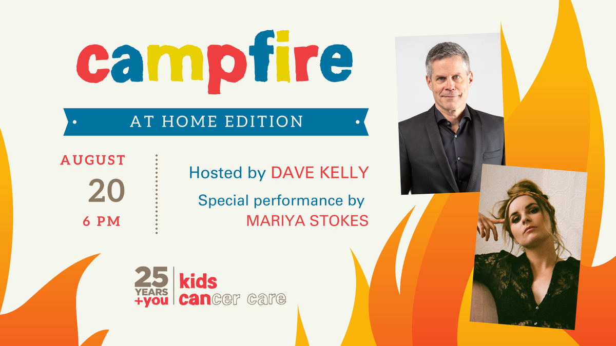 KidsCancerCare's tweet photo. Campfire at Home is August 20th at 6 pm. Hosted by @DaveKellyLive. Special musical performance by @mariyastokes. This event is suitable for all ages! Please share with your friends and family, we want new and old friends of Kids Cancer Care to join!

https://t.co/Jf2YZzyucl https://t.co/4DMNtAcus3