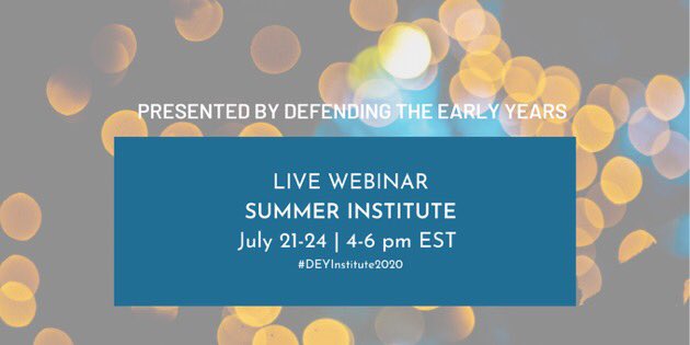Can’t wait! 💜

#DEYInstitute2020
July 21 4-6 pm EST
July 22 4-6 pm EST
July 23 4-6 pm EST
July 24 4-6 pm EST

Link: dey.org/early-childhoo…

Amazing lineup 
<a href="/NancyCarlsson/">Nancy Carlsson-Paige</a> 
@denisha_jones 
<a href="/DianeRavitch/">Diane Ravitch 🇺🇸🇺🇦📚🌈🗽🌹🇨🇱❤️</a> 
@MSGunderson 
<a href="/connect4mation/">TAB</a> 
<a href="/rawitschp/">Peter Rawitsch</a> 
<a href="/Ijumaaj/">Ijumaa Jordan</a> 
<a href="/ErikaChristakis/">Erika Christakis</a> +...