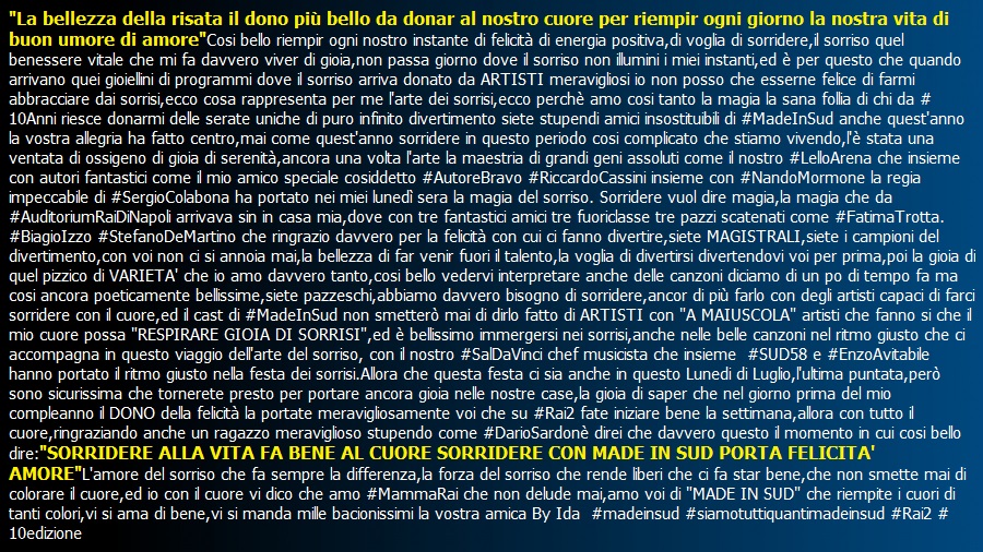 PanariellinaIda's tweet photo. Pronta per l'ultima puntata di #MadeInSud @i4Gusti @iditelovoi @EnzoAvitabile @ValerioJovine @peppeiodice1 @SalDaVinci @PeppeLauratoOF @Missillude @GemelliGuidonia @MINOABBACUCCIO @EnzoeSal @CiroGiustiniani @MMinafo
#RadioRocket #Adel #SimoneSchettino #UccioDeSanti ViSi amaBene https://t.co/ClUvqd7822