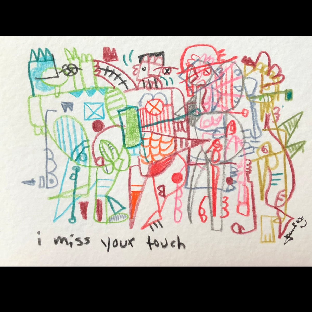 contentmag's tweet photo. Artwork by @thejemalshow. Created during the stay at home orders.
“I Miss Your Touch” - Hand-drawn &amp; mailed postcards (series) “Of the things we have lost during the time of COVID-19, I am saddened most by the loss of physical touch."Featured - issue 11.2 https://t.co/4KNViaxTcd https://t.co/XJqpuuFp7V