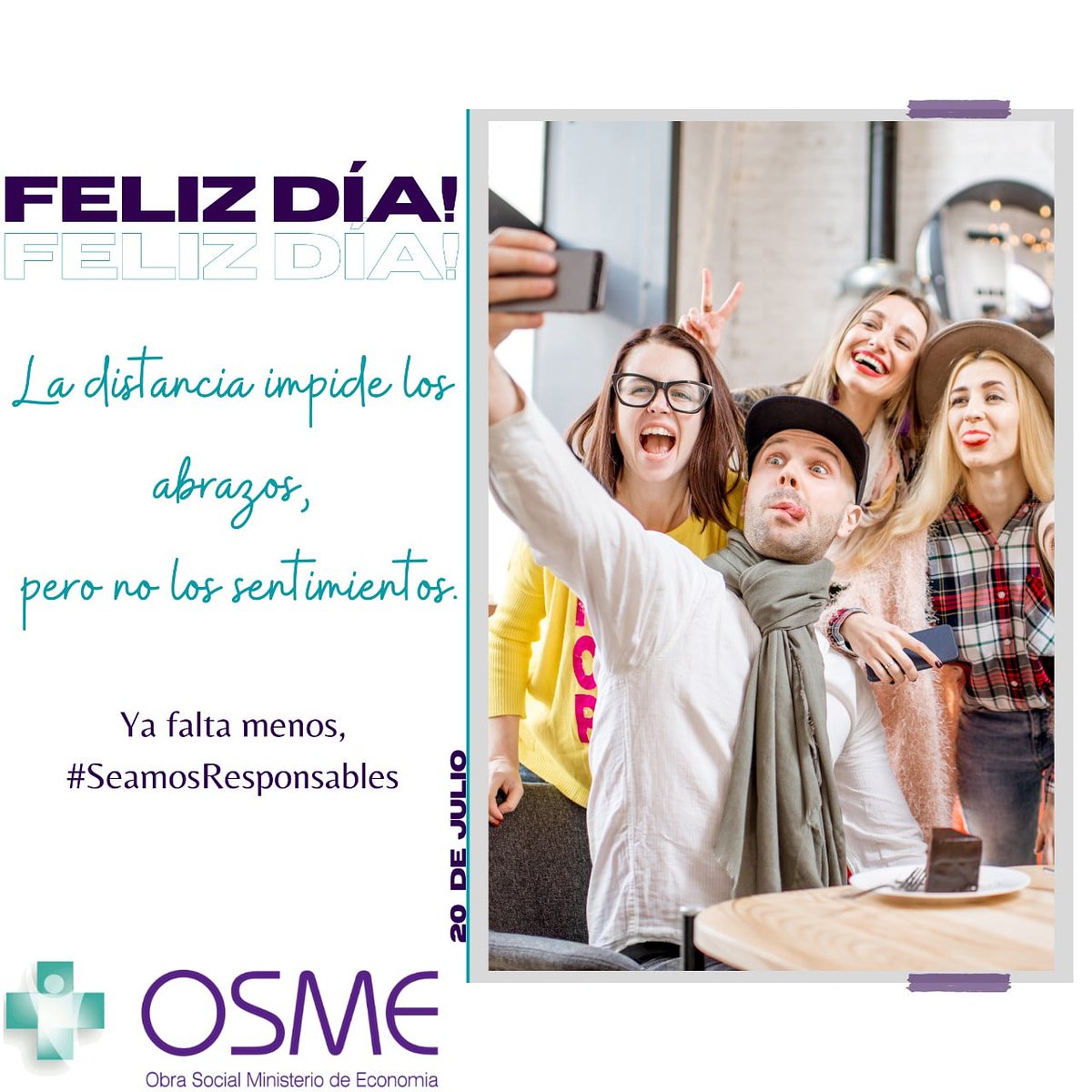 osmesalud's tweet photo. 🗣 ¡Feliz día amigos! 🎉🥂
.
¡En este día tan especial, seamos responsables, quedate en casa y cuida a los que más queres!
.
#DiaDelAmigo #QuedateEnTuCasa #SeamosResponsables #osme #osmesalud #afip https://t.co/eSD6rTFH6g