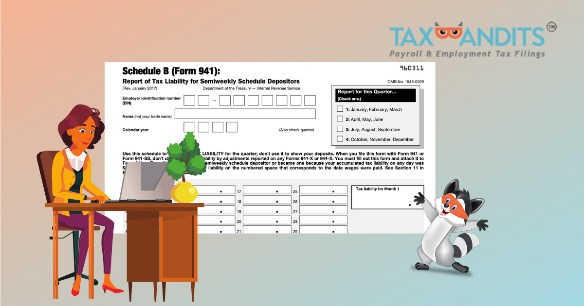 taxbandits's tweet photo. Here is some #Helpful information to help you complete your #Form941 #ScheduleB. Learn more at https://t.co/F9NwdPHahj https://t.co/mJQvHuXZf8