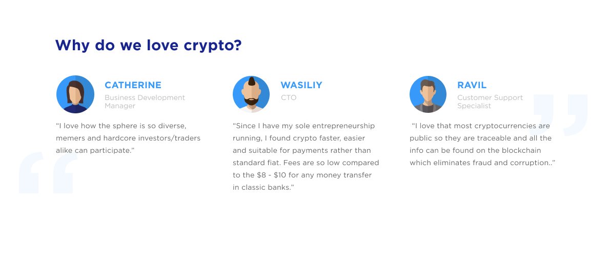 Changehero_io's tweet photo. We asked our teammates why they love #crypto.๐
Hereโs what they had to say.๐ค
Why do you love crypto? Let us know in the comments.
#ChangeHero #CHTeam https://t.co/Fo3rbBBJK1