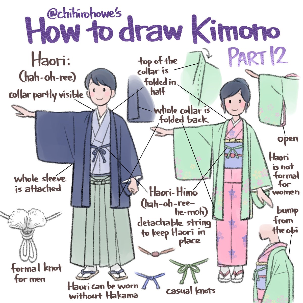  #kimono Part 12Haori is like a cardigan, and it is also part of men’s formal wear.The length of the Haori depends on what’s trendy at the time.Haori for men and women has slightly different features.There are different types of Haori-Himo that you can mix and match.