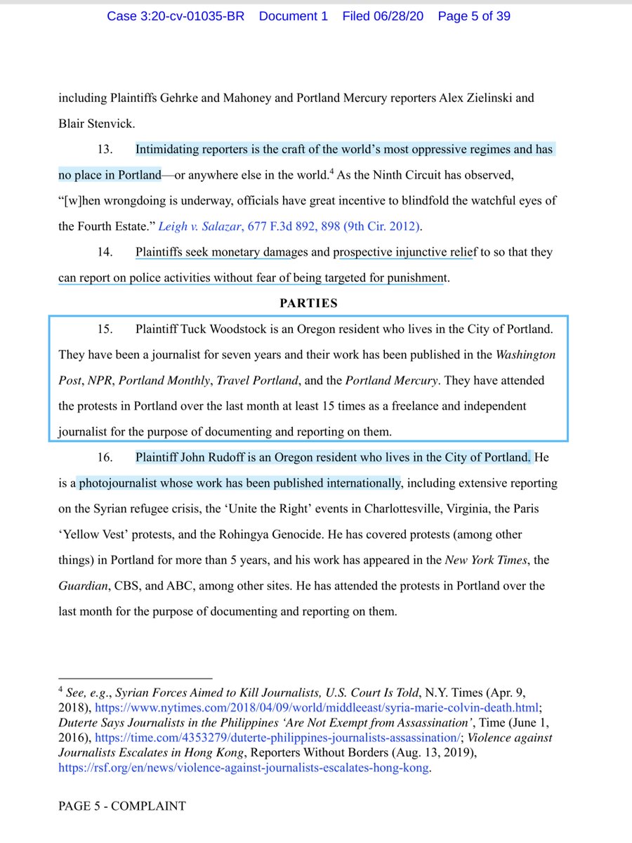 As you’ll note this Complaint can be viewed as the Higgs-Boson re Portland (both State/City & Fed Law Enforcement) clashing with Protestors and the media caught in the middle & targeted by LE:“they can report on police activities without fear of being targeted for punishment“