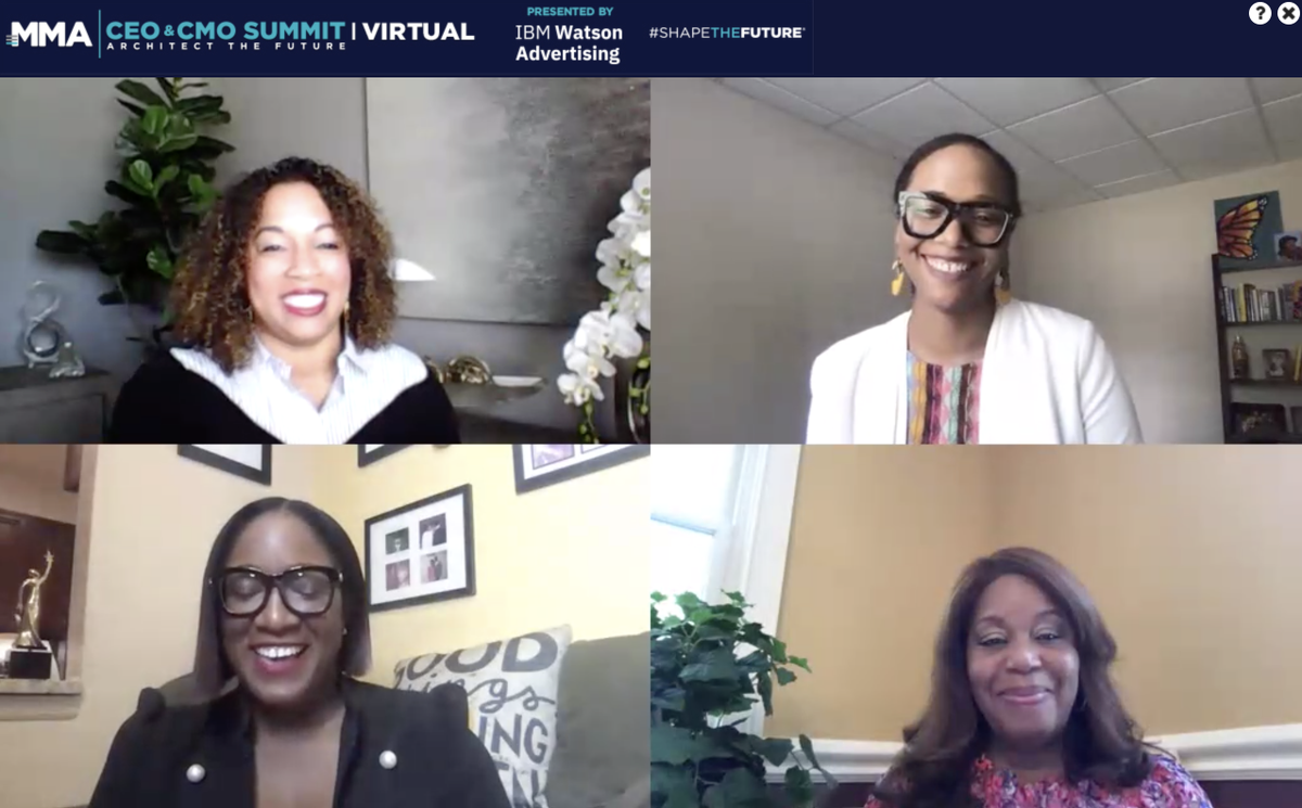 MMAglobal's tweet photo. What an inspiring panel of women discussing diversity and inclusion at MMA #CEOCMO Summit VIRTUAL! #Diversity #Inclusion #ShapeTheFuture #VirtualEvents #marketing @msvrussell @DreaDay @DiverStar @JacWoods2020 https://t.co/3qFA1sVWP3