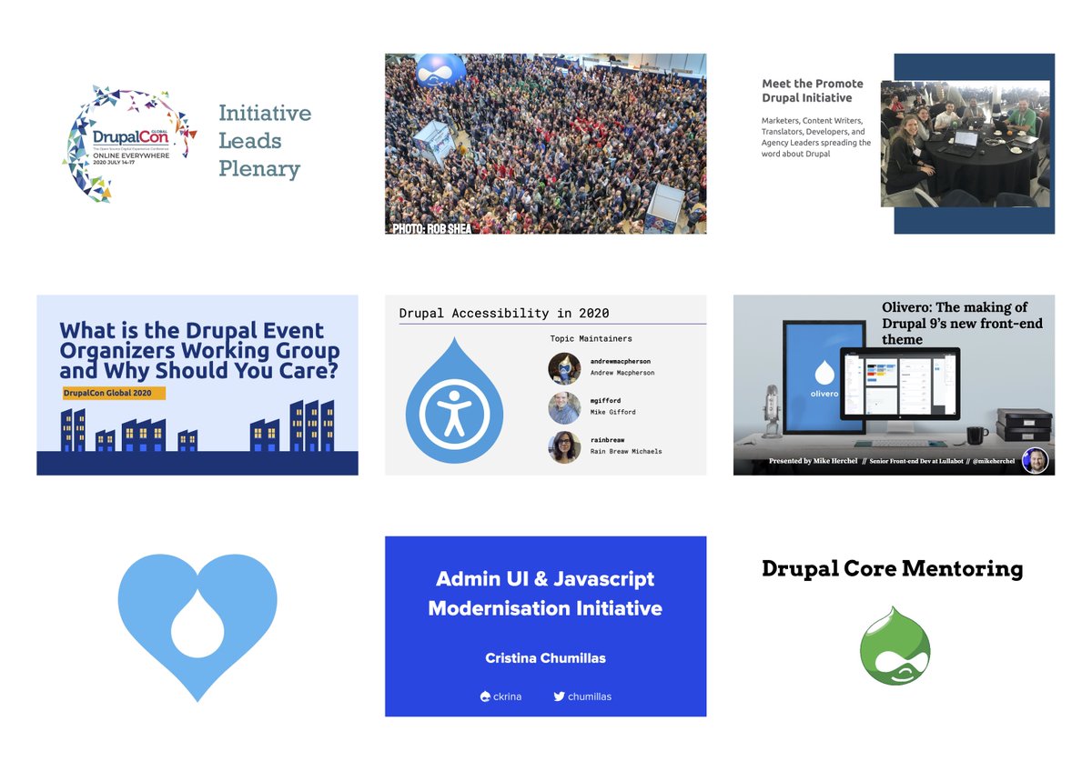 Uploaded slides for our #DrupalConGlobal Initiatives Plenary last week to events.drupal.org/global2020/ses… Thanks to our fantastic speakers @chumillas, @ekl1773, @kaleemclarkson, @mikeherchel, @rainbreaw, @suzanne_kennedy and @sparklingrobots!