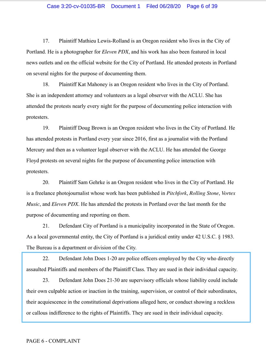 As you’ll note this Complaint can be viewed as the Higgs-Boson re Portland (both State/City & Fed Law Enforcement) clashing with Protestors and the media caught in the middle & targeted by LE:“they can report on police activities without fear of being targeted for punishment“