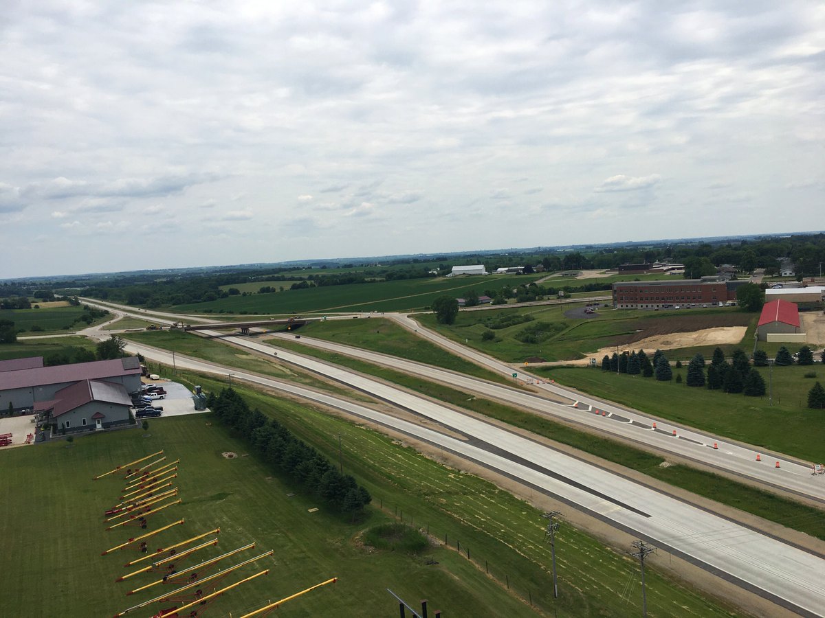 fehrgraham's tweet photo. Check out this impressive shot taken from a water tower overlooking a finished section of the STH11 project in Monroe, Wisconsin. Fehr Graham oversaw ramp work construction between Wisconsin 81 and Hilbrand Lane. https://t.co/kPPwmjKrul