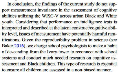 school_based's tweet photo. @scottgravesjr's look into the WISC5 found that subtests function diff for Black kids than they do for white kids. https://t.co/VBf2OzUDZH

Add this to the evidence belying the utility of intelligence tests for SLD asmnt and tx selection.  @nasponline #deimplementthetest #SP4EBP https://t.co/mcxConfjUy