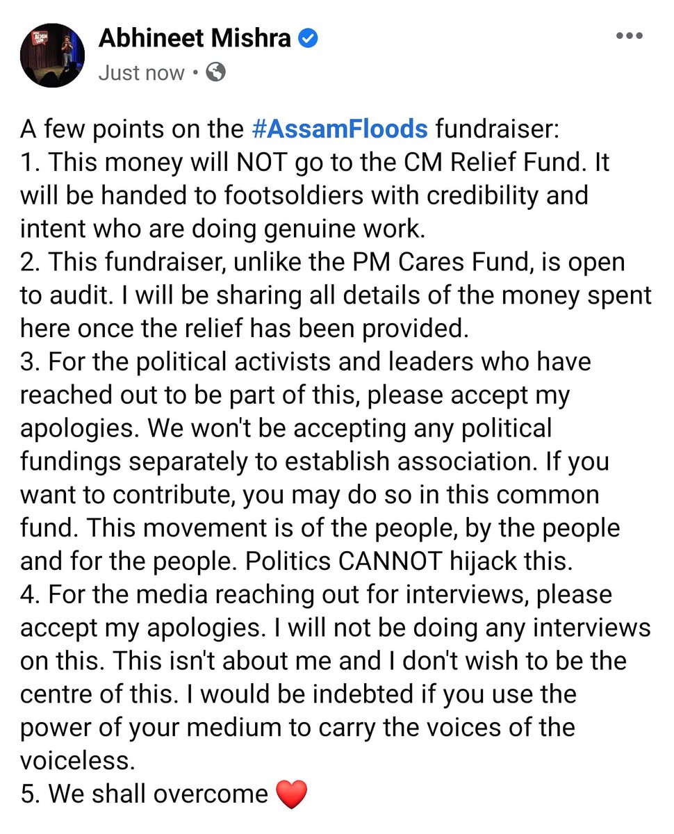 AbhineetMishraa's tweet photo. On the #AssamFloods fundraiser https://t.co/BeZk7AkUhY