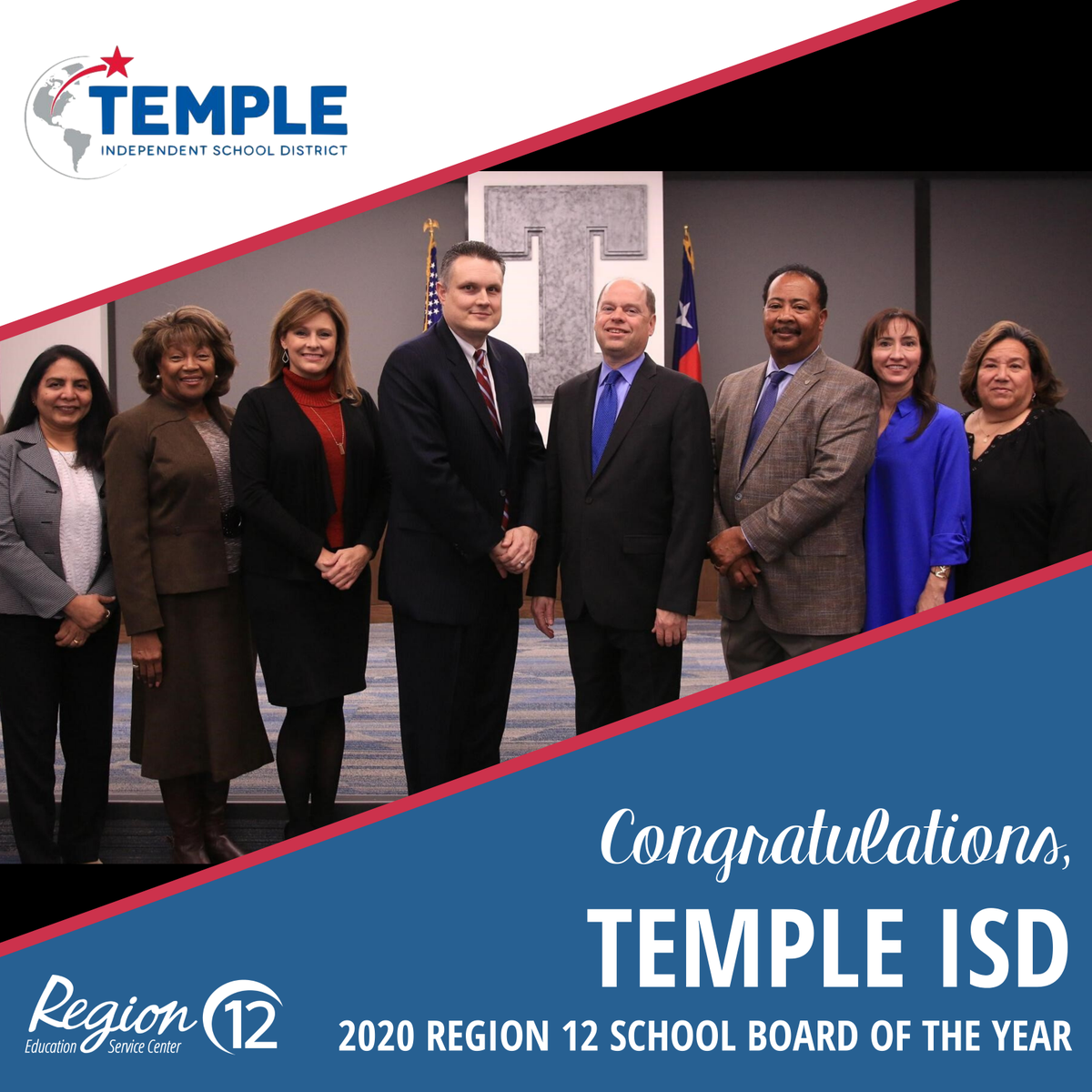 escregion12's tweet photo. The 2020 Region 12 School Board of the Year is the Temple ISD School Board! Congratulations, @TempleISD!

Read more at https://t.co/ukxzdJFIMb https://t.co/2UJgDBA0AV