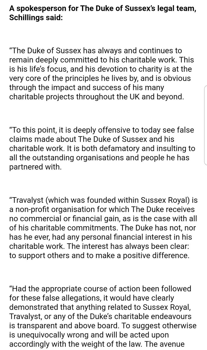Prince Harry has called in lawyers over  @RepublicStaff 's letter to the Charity Commission asking for an investigation over payments made by Sussex Royal to eco-tourism initiative Travalyst.