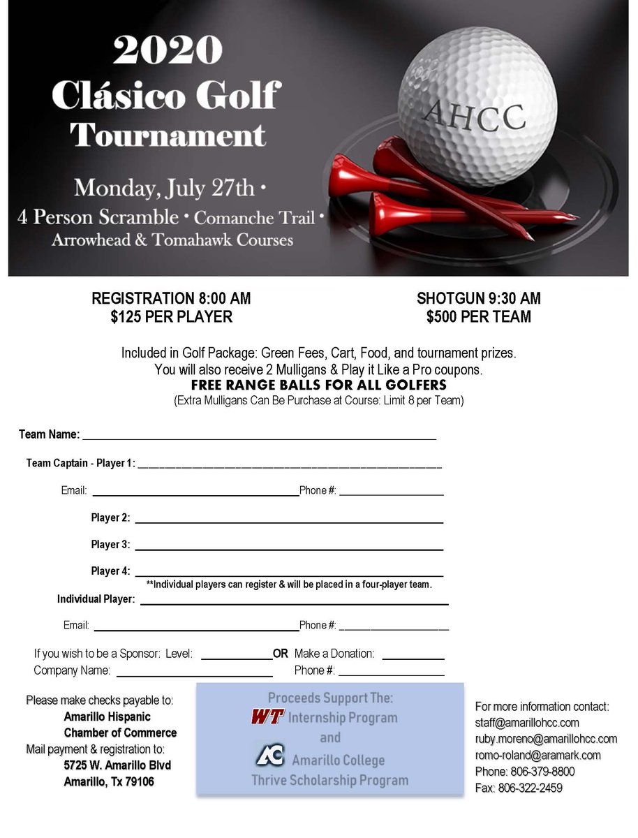 AmarilloHCC's tweet photo. Who's ready for some golf? We know we are!

Our Clásico Golf Tournament is just ONE week away! Don't forget to get your team registered! We also have multiple sponsorships available! https://t.co/zVsLroHVM7
