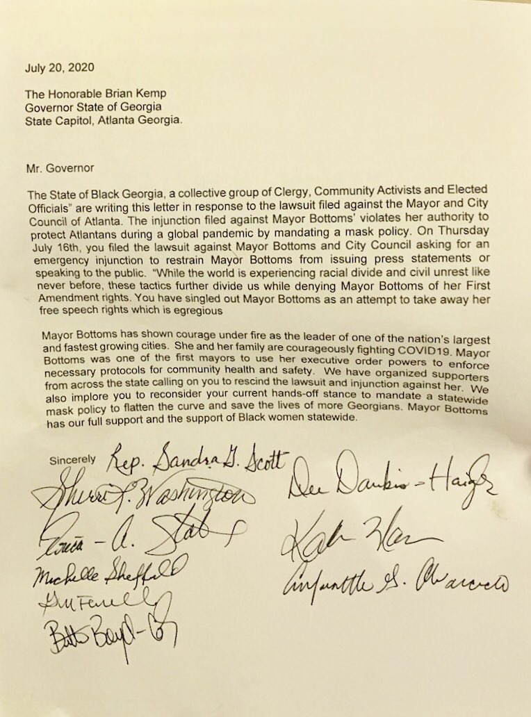 AudreyWSBTV's tweet photo. CHECK IT OUT!
This is the letter The State of Black  Georgia group delivered to the Governor’s office today.
They oppose the injunction filed against @KeishaBottoms and they are calling for a state mask mandate.
I’ll have the story, next.
@wsbtv https://t.co/uPtzoHBWxe