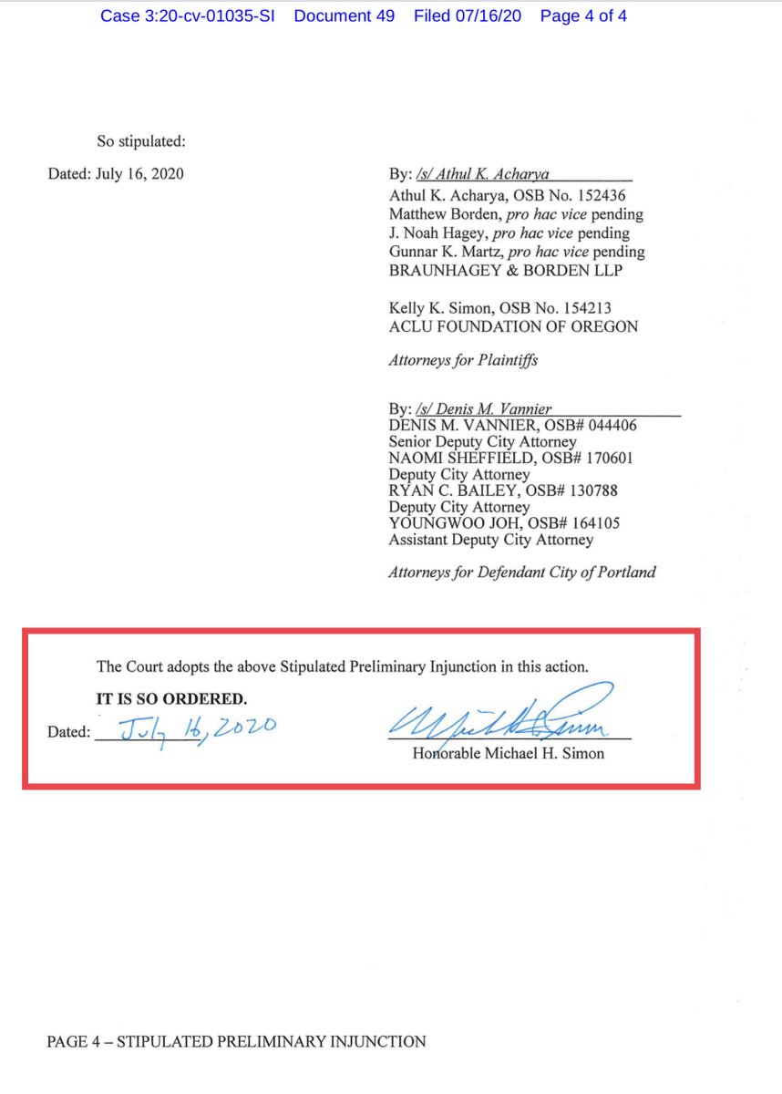 Within HOURs the Federal Judge Signed the Stipulation Order (again filed by both Parties) and largely focused to protect our Free Press & Legal “neutral“ Observers  https://ecf.ord.uscourts.gov/doc1/15107602670?caseid=153126