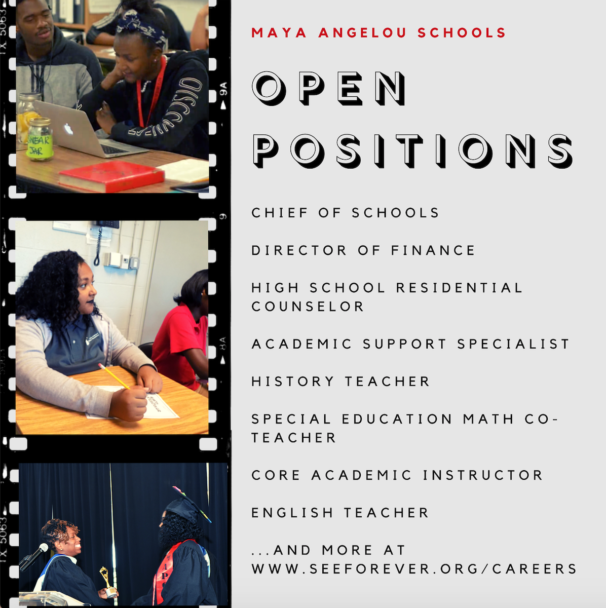 MayaSchools's tweet photo. We’re hiring! Join us in helping our students develop the academic, social, and employment skills they need to build rewarding lives and promote positive change. #MayaSchools #MayaRising #DCEducation #NowHiring https://t.co/aC5TTpTSba