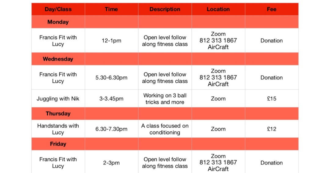Check out this weeks online class timetable! 

It's the last week before we re-open, and we can't wait to see you all in person again!

Book here - aircraftcircus.com/collections/on…