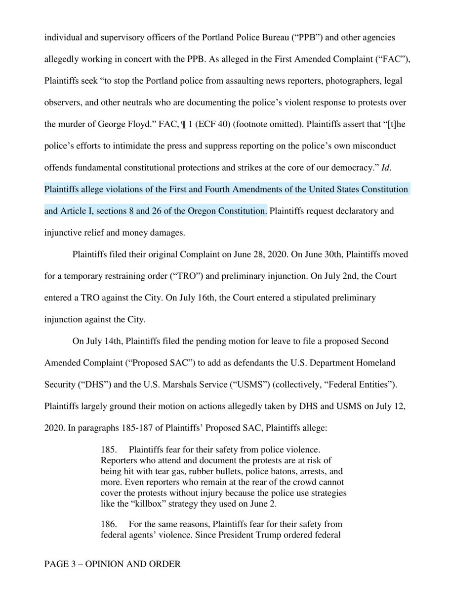 Still with me?GOOD - July 17, 2020 the Fed District Court granted the Plaintiffs:“Emergency Motion for Leave to File Second Amended Complaint. Plaintiffs seek to add as defendants the U.S. Department of Homeland Security and the U.S. Marshals Service“ https://ecf.ord.uscourts.gov/doc1/15107604470?caseid=153126