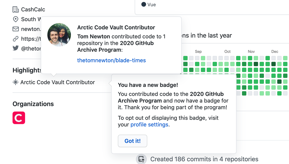 thetomnewton's tweet photo. Pretty happy about this, thanks @github https://t.co/3QBnazyiYU