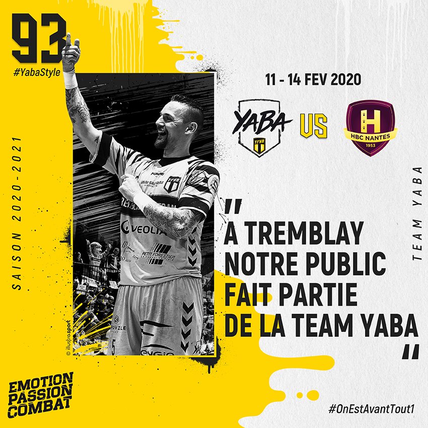 TremblayHB's tweet photo. #GAMEDAYATHOME 
🤾‍🥊 1 adversaire 1 match 🥊🤾‍
📅  Le @HBCNantes est connu pour avoir un public redoutable. @TremblayHB aussi. Vous êtes prévenus : on sait recevoir !
📢 A vos agendas 📢
#VivementLaReprise #OnVientAVous #VenezANous #YabaStyle #OnEstAvantout1 #YabaFamily💛🖤 https://t.co/TUXJwqu8lG
