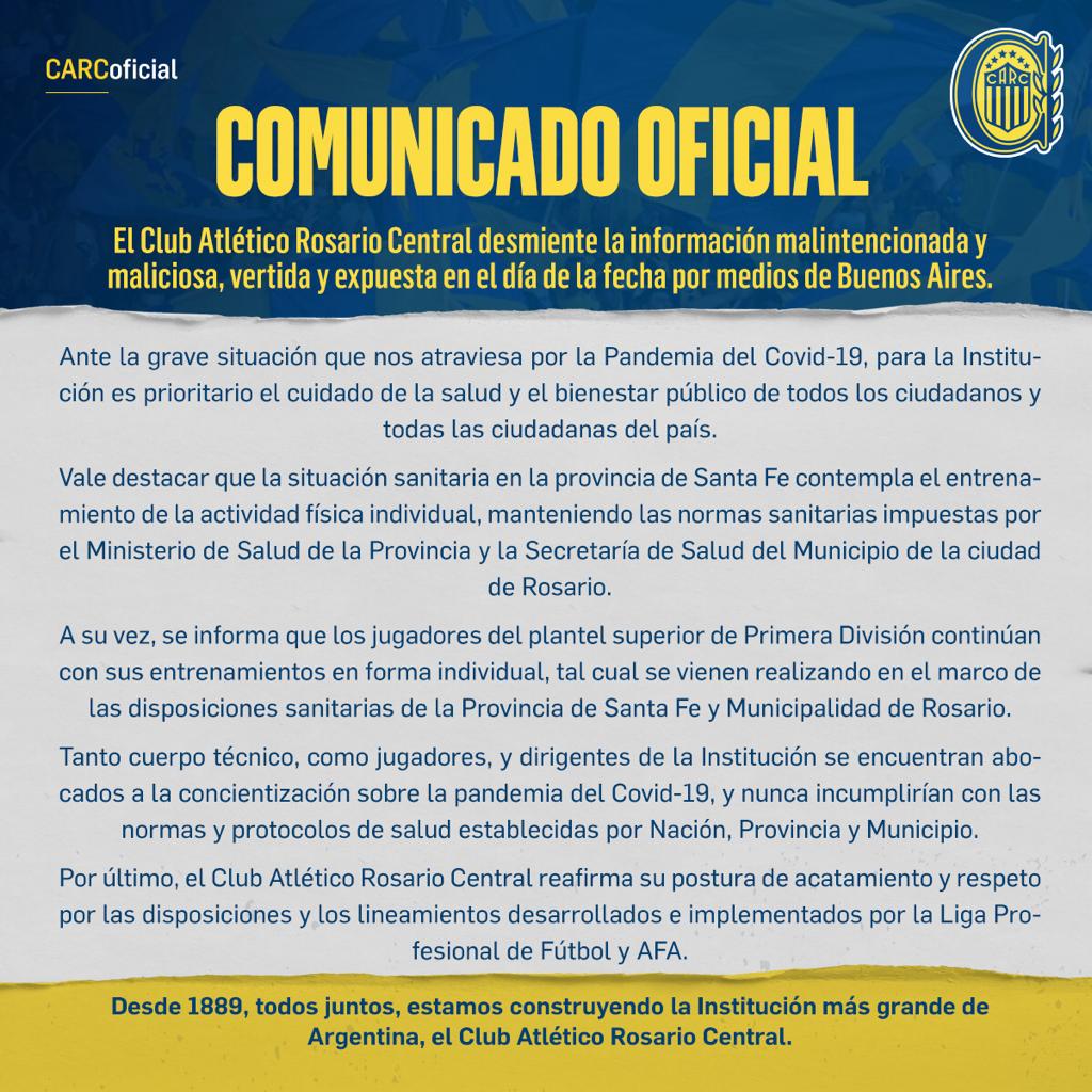 Rizado Ofensa dictador Rosario Central on Twitter: "📝 Comunicado Oficial El Club desmiente  versiones surgidas en el día de la fecha👇 https://t.co/zviYyDX1Jz" /  Twitter
