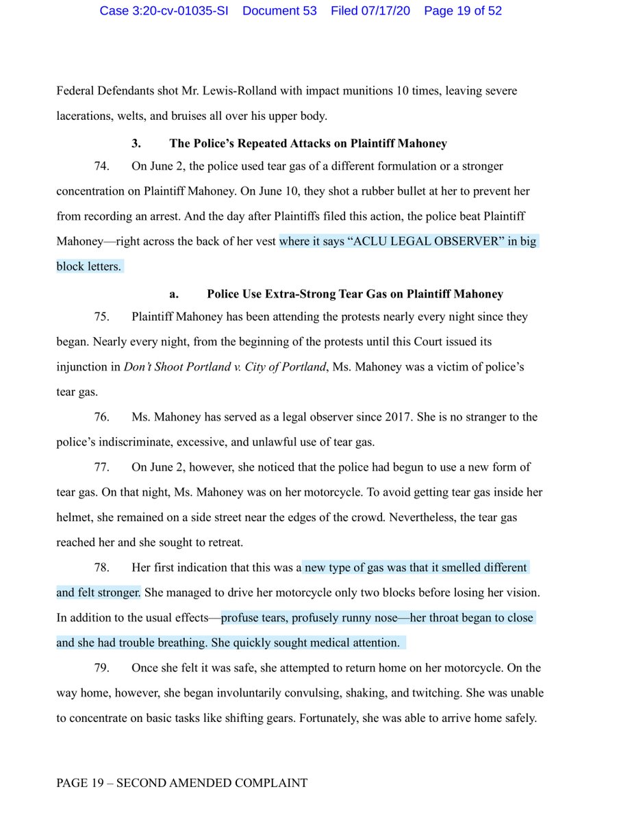 Now that you’ve been really patient, the Plaintiff’s 2nd Amended Complaint https://ecf.ord.uscourts.gov/doc1/15107605012?caseid=153126I need to be clear this isn’t about protestorsIt’s abt  @realDonaldTrump  @DHSgov  @USMarshalsHQ using violence against Reporters & Legal advisors.This is NOT what we do in America