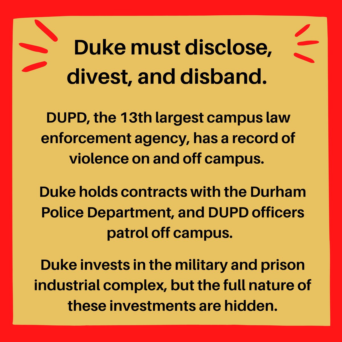 DukeBCAP's tweet photo. One more day until we expect for administration to respond to us. Read our full demands and sign in support here! https://t.co/eSAEDF4ZFu https://t.co/1gibUxZfkX