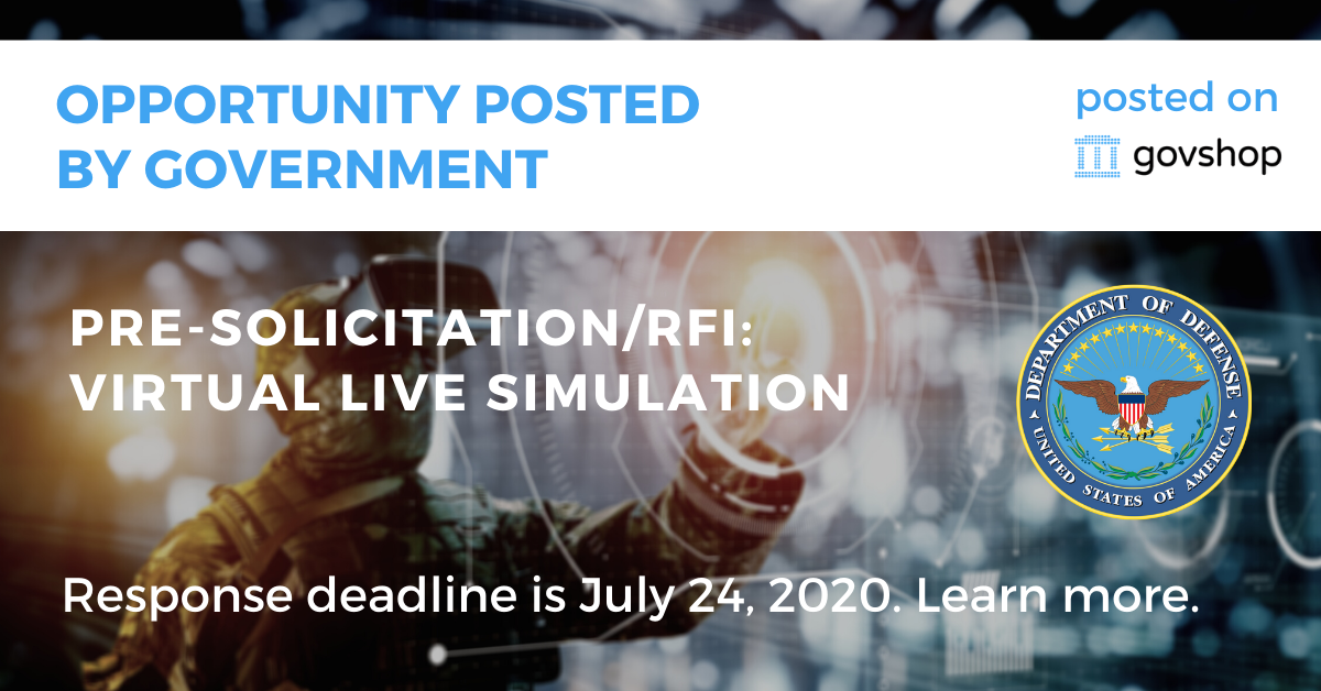 GovShop's tweet image. @DeptofDefense @usairforce looking for a Virtual Avatar Laboratory (VAL) known as #LiveSimulation. Review the Performance Work Statement and additional information about the requirement on @GovShop → hubs.ly/H0sLmxf0 #Opportunity #GovCon #Government #ARVR