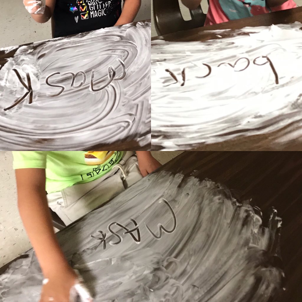 MrsAyersPOWES's tweet photo. Shaving cream to help us figure out when to use k or ck? I think yes! Say it with me “long spelling after short vowel!” #summerschool #iteachfirst #phonicsfun https://t.co/3M1IdHK7bi