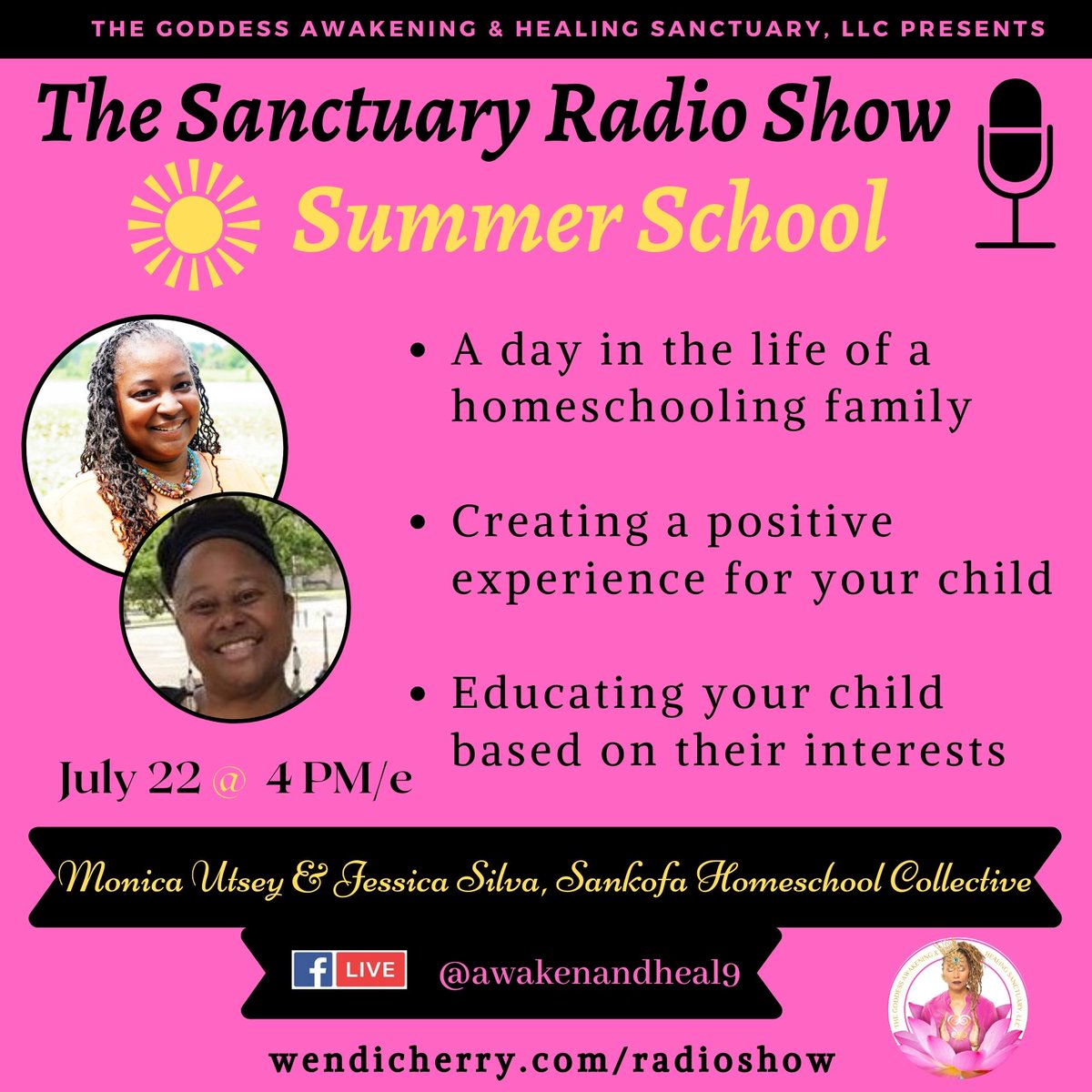 AwakenAndHeal's tweet photo. Confused about sending your child to school this fall?🤔

🍎 Monica &amp; Jessica of the @SankofaHSC have important info for your children on #TheSanctuaryRadioShow.

Tune in! 

More @ https://t.co/D6SXW9D4ER

#AwakenAndHeal
#FromJerZtoMe
#Homeschool
#EducationWithCOVID 
#Schools https://t.co/6klyKYnTnm