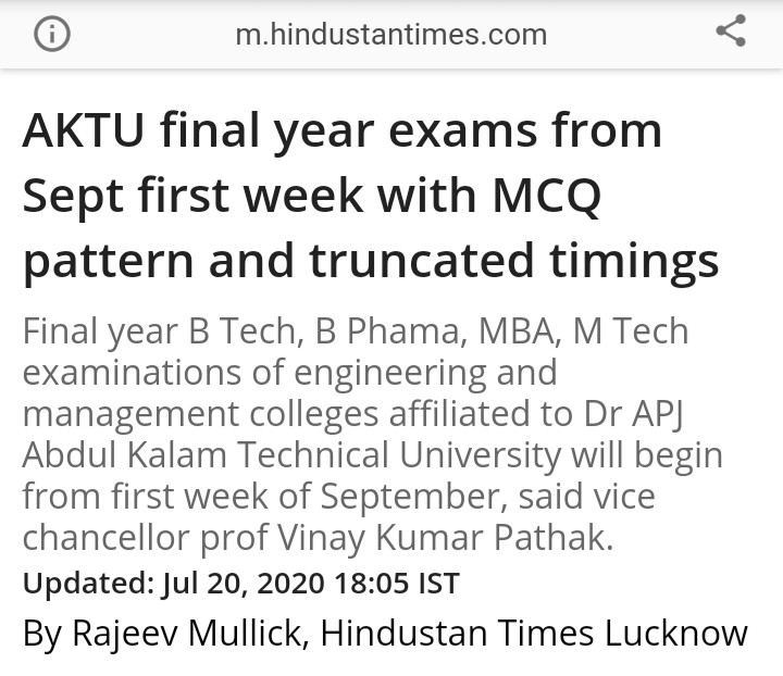 adi_patel0099's tweet photo. As per @HindustanTimes, @AKTU_Lucknow is all set to take  the exams of final year students. This news clearly depicts that "Exams are more important than the lives of students for AKTU".
#ShameOnUGC 
#ShameOnAKTU
#StudentLivesMatters 
#NoExamsInCovid https://t.co/ekmWl3Ewna