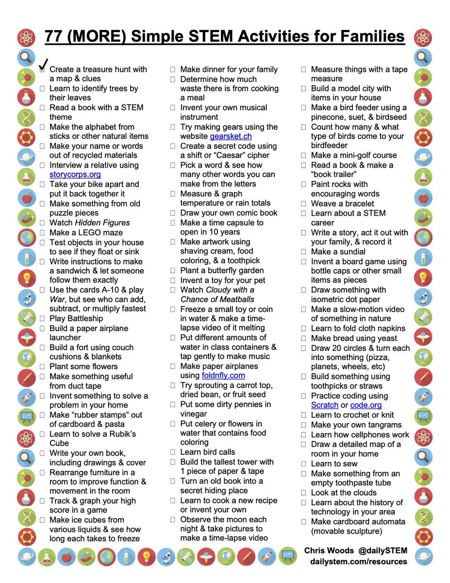 <a href="/RickettsDeirdre/">Deirdre</a> <a href="/STEMNOLA/">STEM NOLA</a> I’m convinced that kids need simple &amp; practical real world #science &amp; #STEM to do at home for #RemoteLearning ...like ideas from my lists of 77 Simple Ideas (free as PDFs at dailystem.com/resources)