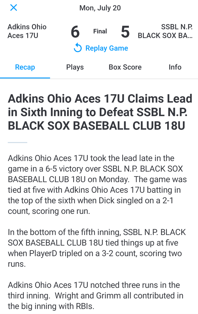 ohio_aces's tweet photo. Aces open @SFPsandusky Summer Showdown pool play with a win over the New Philly Black Sox. #aces #activate #17tournaments https://t.co/0zddCAwjnA