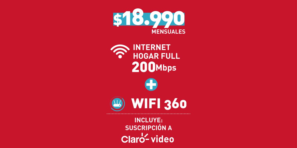ventasclaro_cl's tweet photo. Disfruta WiFi en todo tu hogar, contrata ahora internet Hogar Full 200 Mbps con WiFi 360 a un increíble precio fijo. #Claro #ClaroChile https://t.co/cKLyOlnhrD