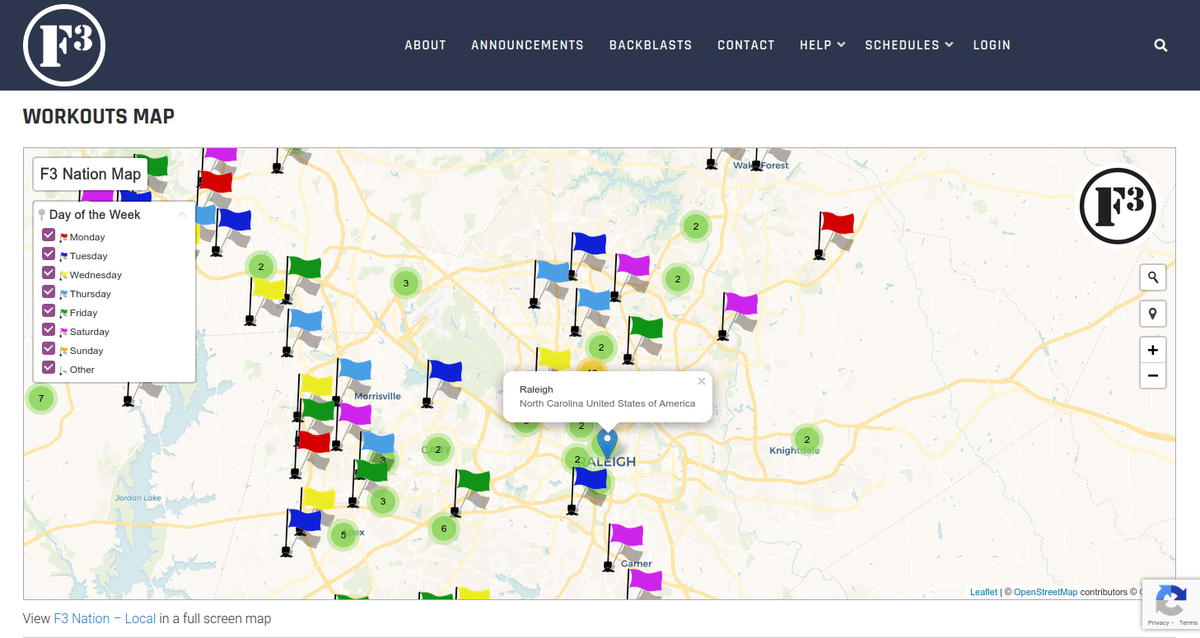 Introducing the all new F3 Nation map featured on our website! #COMZ f3raleigh.com/schedules/fitn…