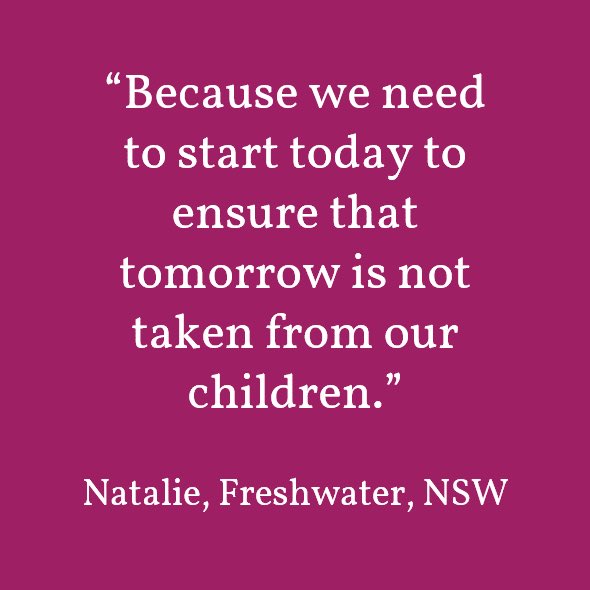 Parents2020Aust's tweet photo. We couldn’t agree more, Natalie. 

Thanks so much for your pledge to make a difference to climate change for your family. 

What’s your pledge?

Check out our website and make your pledge today (link in bio). We’d love to hear your thoughts.

#climatechange #climatecrisis https://t.co/hWefA23OCS
