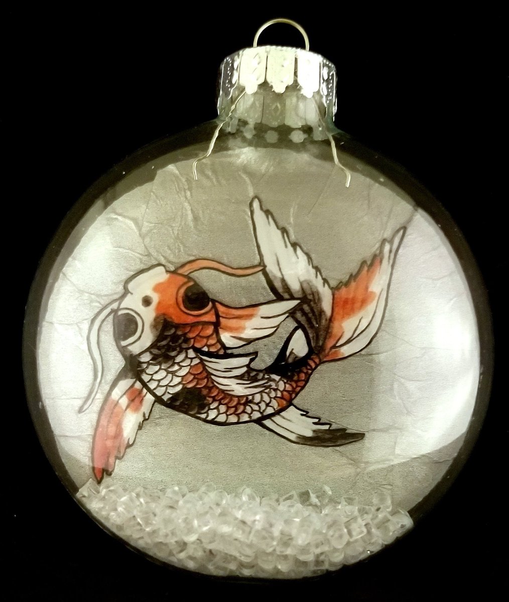 Inkpawz's tweet photo. Koi Glass Ornament on sale now in my shop! Also available in Blue! 
https://t.co/6z5qDGC7PE

#inkpawzart #inkpawz #animalornaments #ornaments #etsy #orangeandblackkoi #orangekoiornament #fish #ornament #glassornament #fishornament #koi https://t.co/yjvP2UFP6f