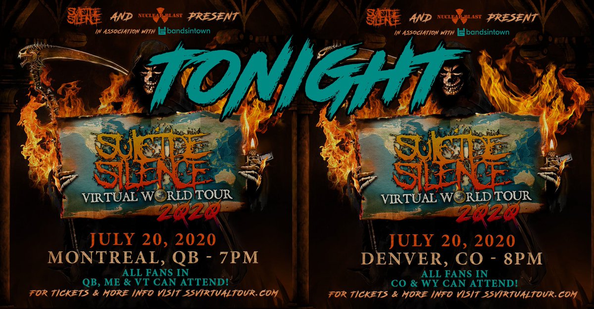 suicidesilence's tweet photo. TONIGHT! Montreal Vs Denver: Who will the crazier virtual crowd be? Shows are open to everyone worldwide!
Montreal (4pm PST / 7pm EST): https://t.co/rldm2UPm3F
Denver (7pm PST / 10pm EST): https://t.co/XjpjEf5uCK
#SuicideSilence #SSLive #SSVirtualTour #VirtualWorldTour https://t.co/PbsNUIaxiU