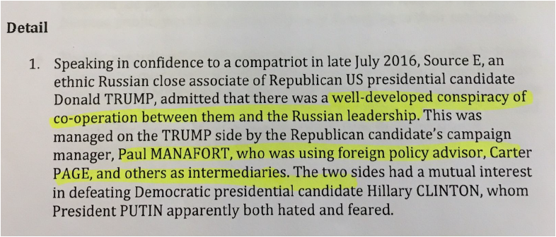 2/ "Report" 2016/95 notoriously stated that there was a "well-developed conspiracy of co-operation" between Trump campaign and "Russian leadership", run through Manafort and Carter Page, arising because Putin "hated and feared" Hillary Clinton.