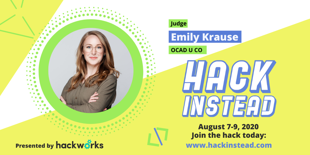 HackworksInc's tweet photo. ✨Judge Announcement✨

We are excited to be seasoned by incredible experts, mentors and speakers at the #hackinstead #hackathon on August 7-9th! @emikrause from @OCADU_CO joins us as a judge! Don't miss out, join now at https://t.co/woWcEf7PIc

@OCAD #students #hackworks https://t.co/osNhfgE2w4