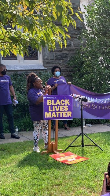 Today I joined @seiuhcpa in demanding an end to racial discrimination at Chestnut Hill Hospital. These healthcare workers have dedicated themselves to the wellbeing of all patients & deserve the same respect in return. Until Black people can thrive, none of our communities can.